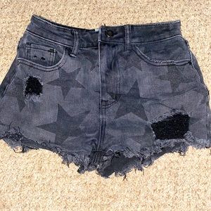 High Rise Black Star Jean Shorts